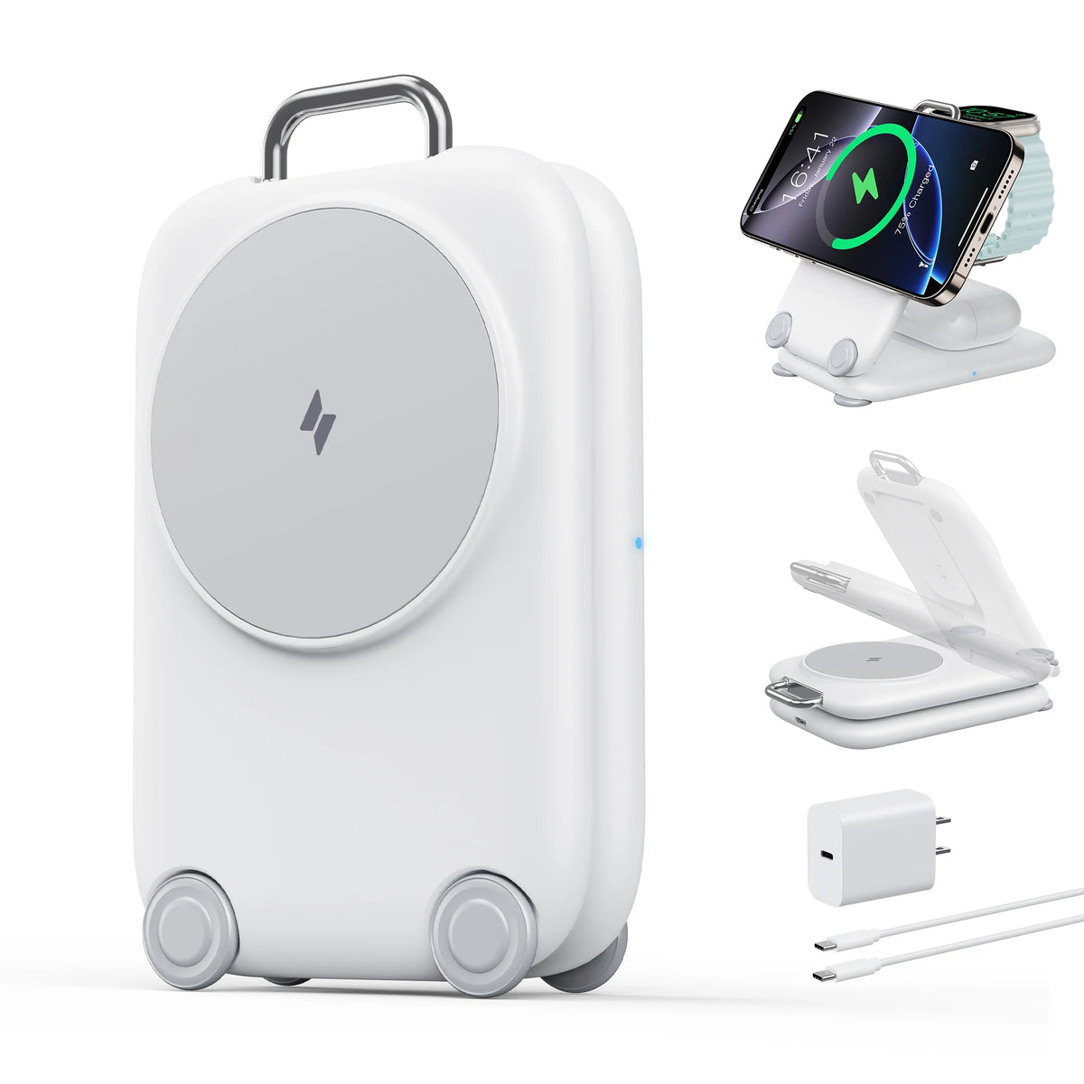 Suitcase 3-In-1 Foldable Magnetic Wireless Charger | Travel Charging Station