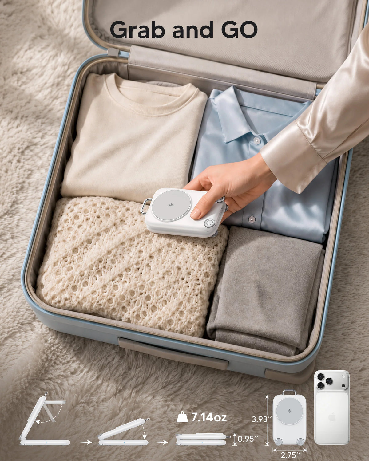 Suitcase 3-In-1 Foldable Magnetic Wireless Charger | Travel Charging Station