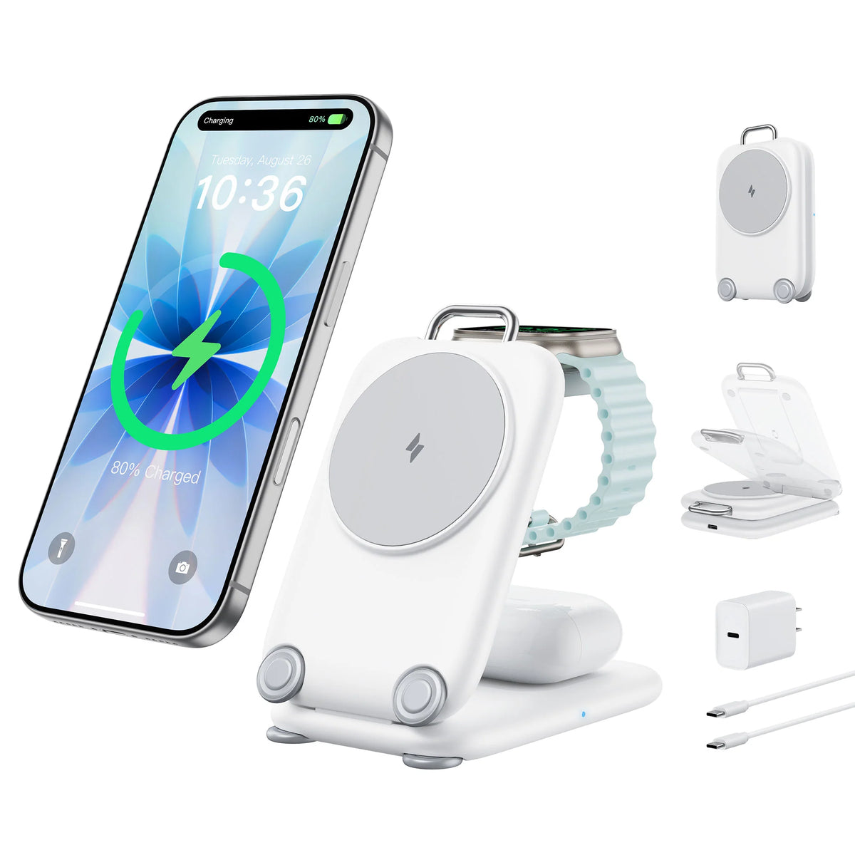 Suitcase 3-In-1 Foldable Magnetic Wireless Charger | Travel Charging Station
